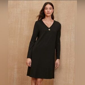 Eileen Fisher Stretch Jersey V-Neck Long Sleeve Dress Casual Black Size PS